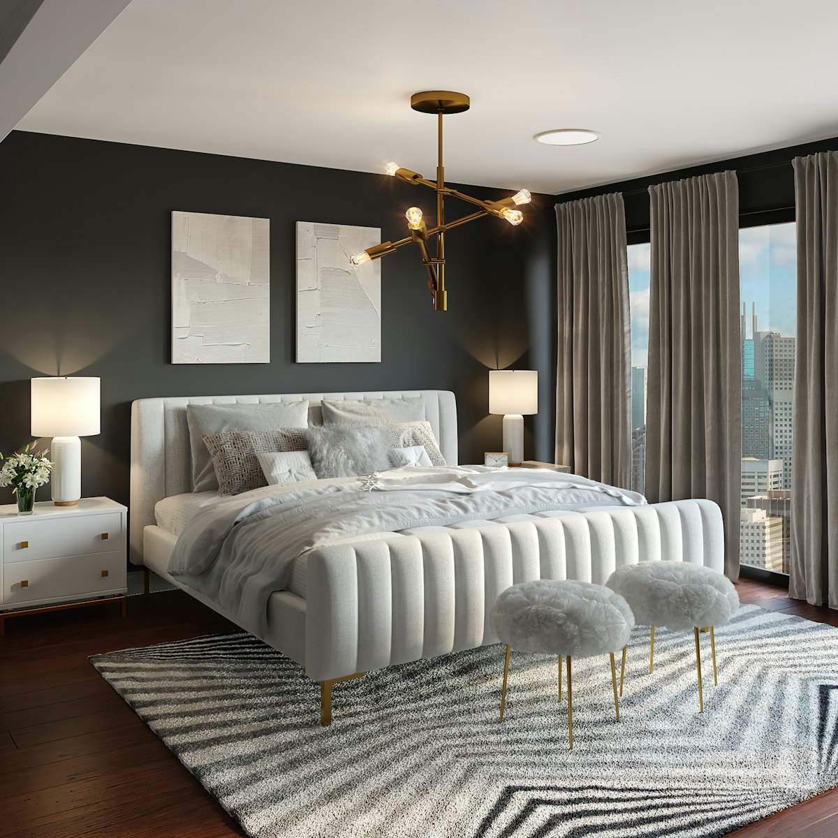 Bedroom interior with storage systems