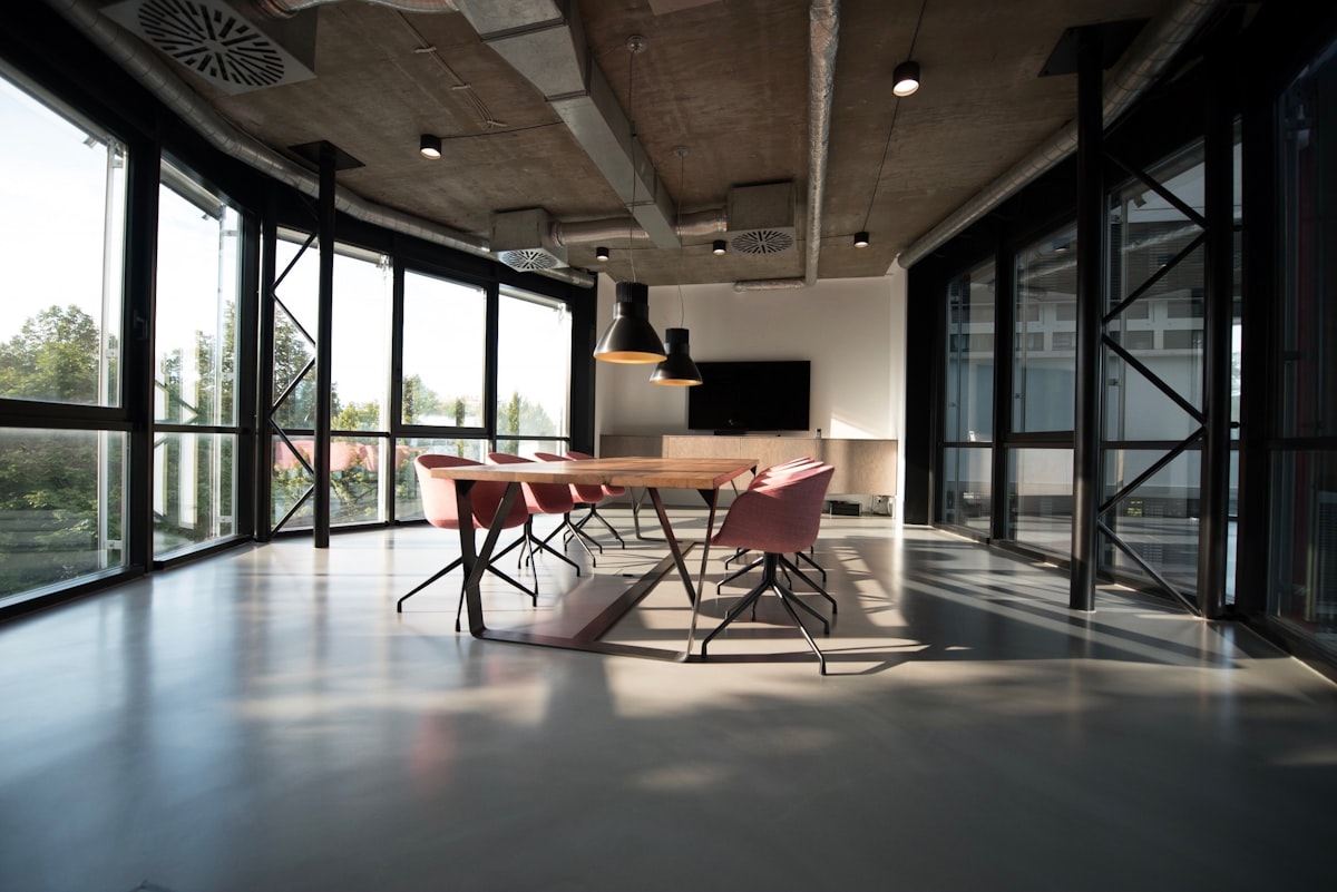 Glass office partition workspace